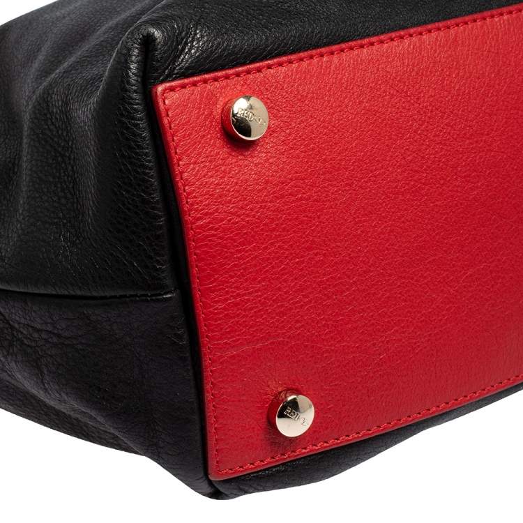 Pre Owned Red Valentino Black/Red Leather Bow Chain Shoulder Bag