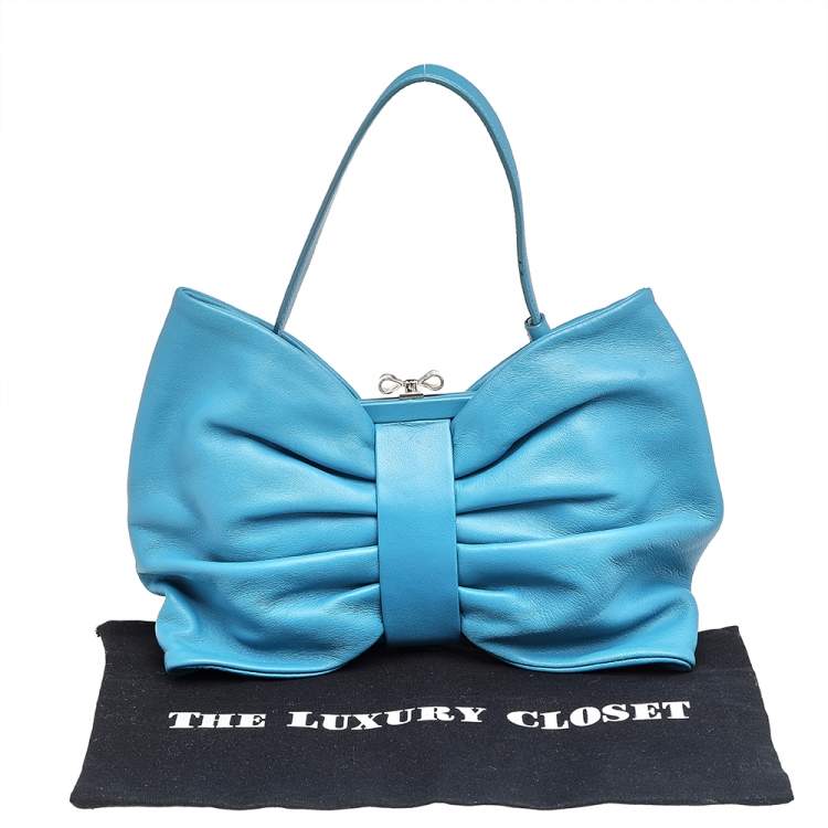 Pre Owned RED Valentino Blue Leather Bow Clutch