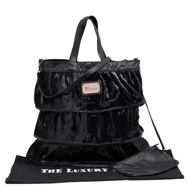 Pre Owned RED Valentino Black Ruffle Sequins Shoulder Bag
