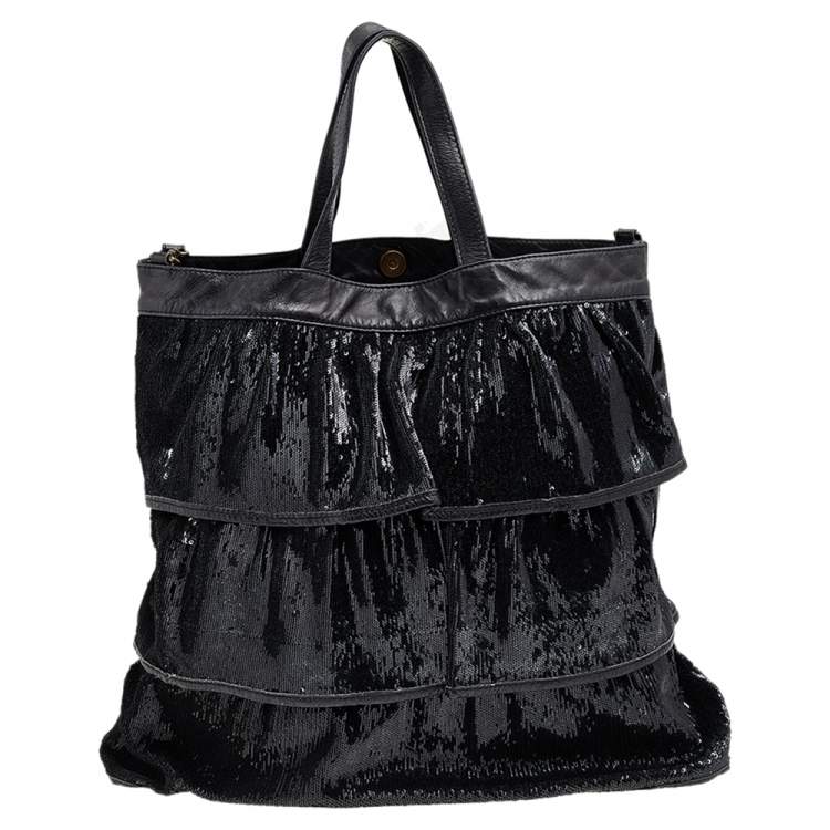Pre Owned RED Valentino Black Ruffle Sequins Shoulder Bag