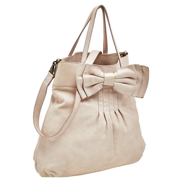 Pre Owned RED Valentino Beige Leather Bow Frame Satchel