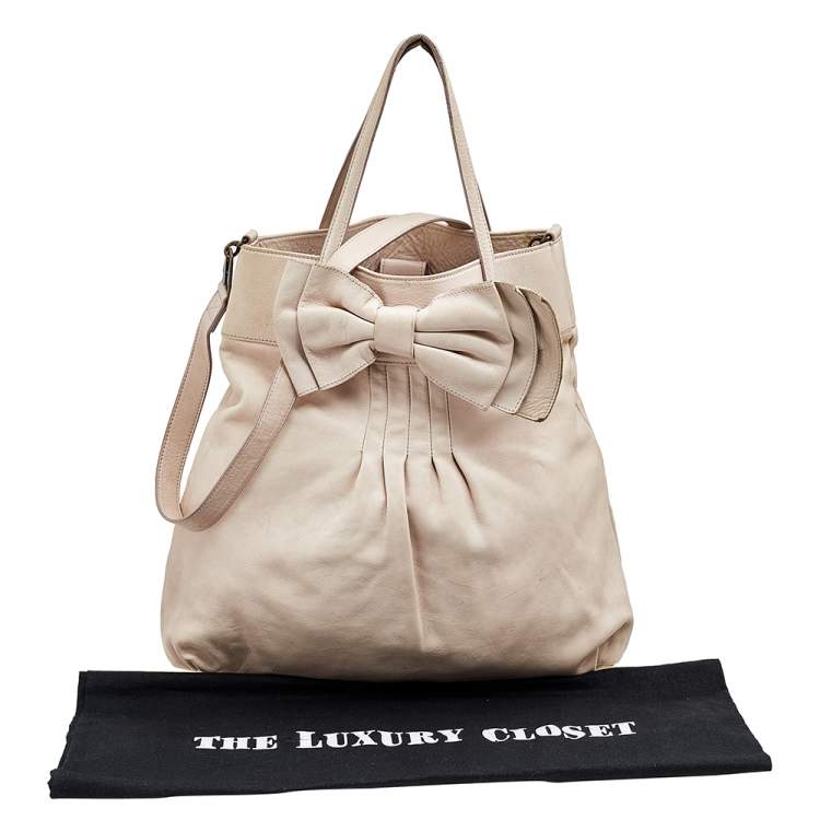 Pre Owned RED Valentino Beige Leather Bow Frame Satchel