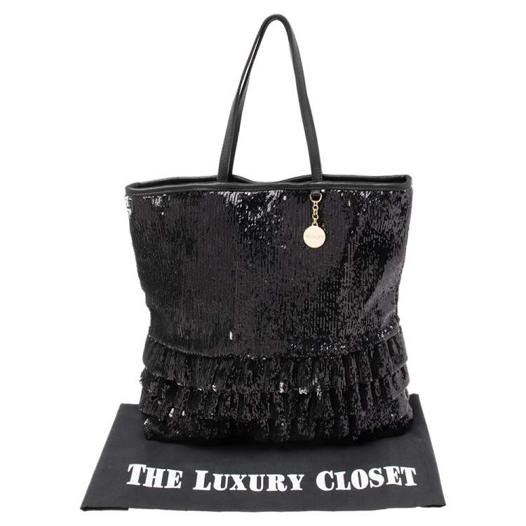 Pre Owned RED Valentino Black Sequins Ruffled Tote