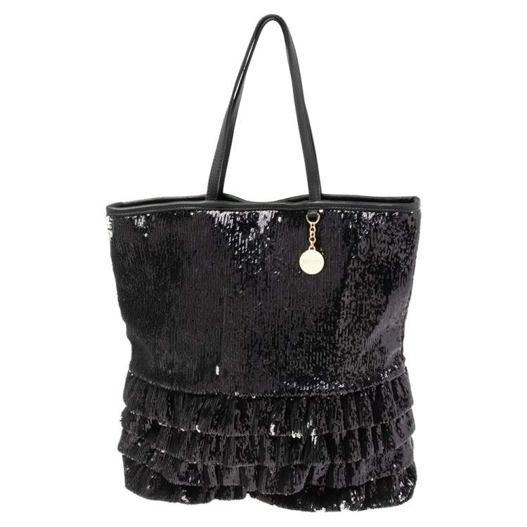 Pre Owned RED Valentino Black Sequins Ruffled Tote