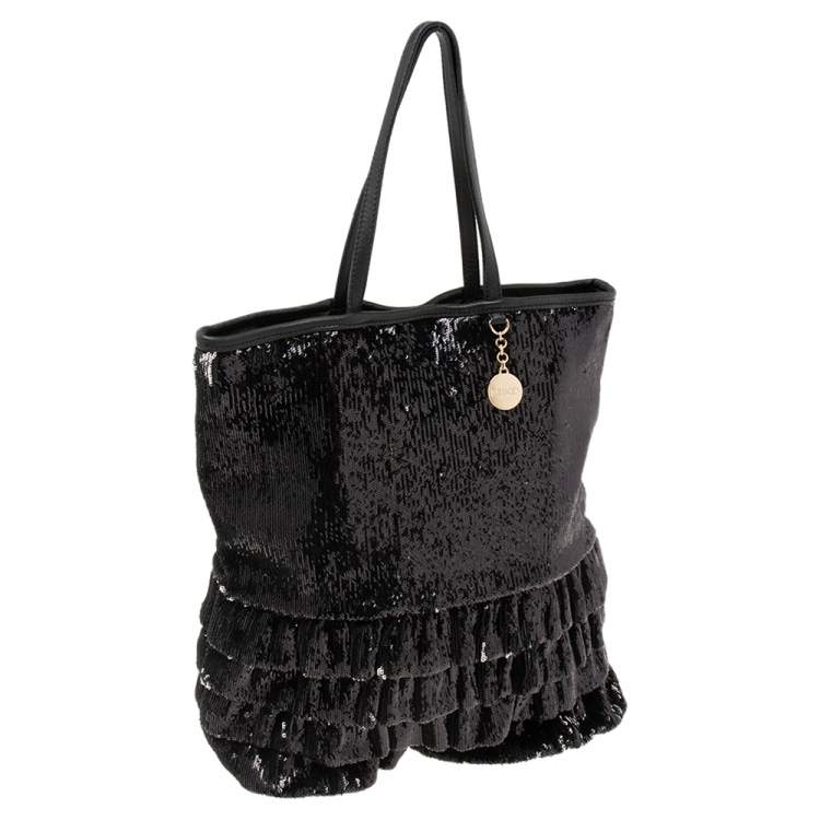 Pre Owned RED Valentino Black Sequins Ruffled Tote
