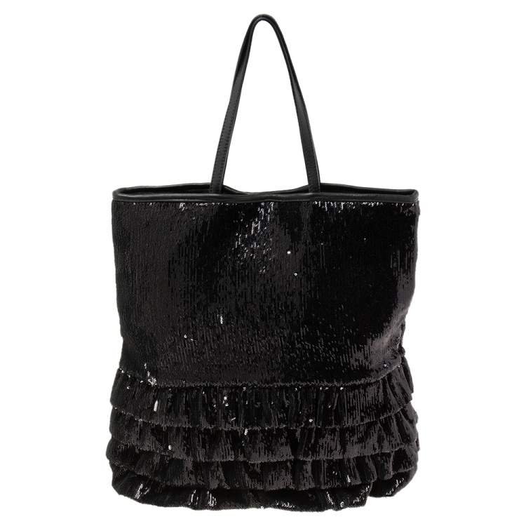 Pre Owned RED Valentino Black Sequins Ruffled Tote