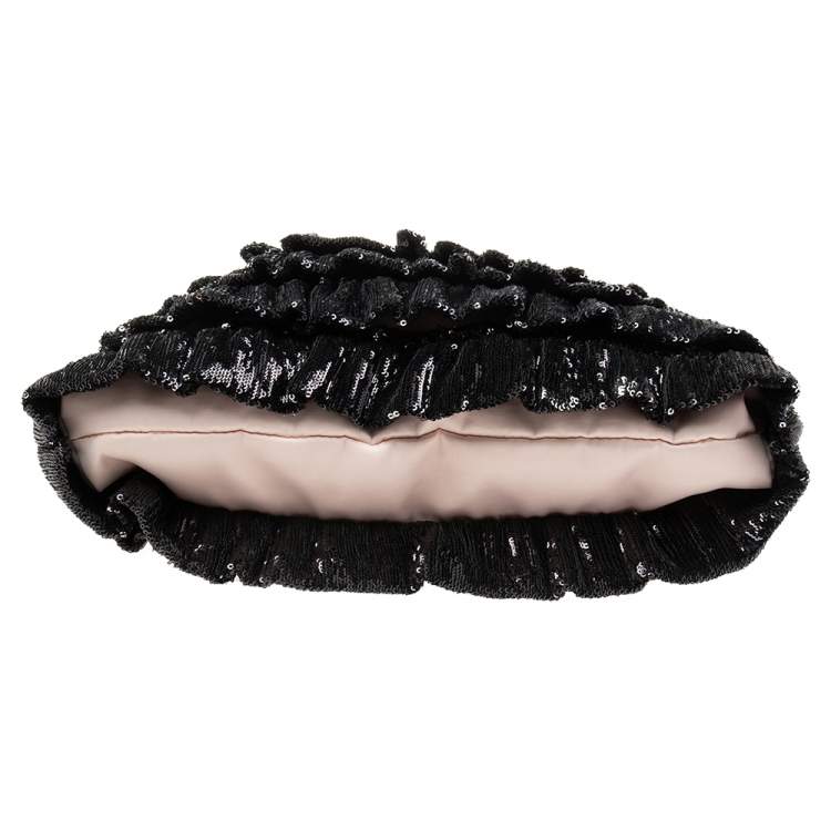 Pre Owned RED Valentino Black Sequins Ruffled Tote
