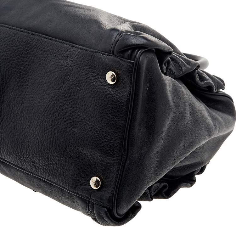Pre Owned RED Valentino Black Leather Ruffle Boston Bag