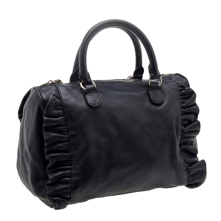 Pre Owned RED Valentino Black Leather Ruffle Boston Bag