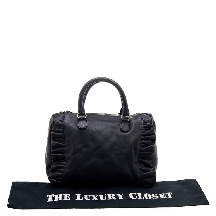 Pre Owned RED Valentino Black Leather Ruffle Boston Bag