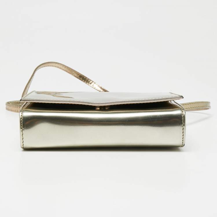 Pre Owned RED Valentino Light Gold Mirror Laminated Leather Flap Top Handle Bag