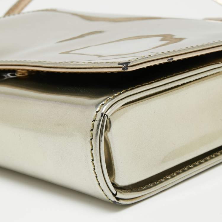 Pre Owned RED Valentino Light Gold Mirror Laminated Leather Flap Top Handle Bag