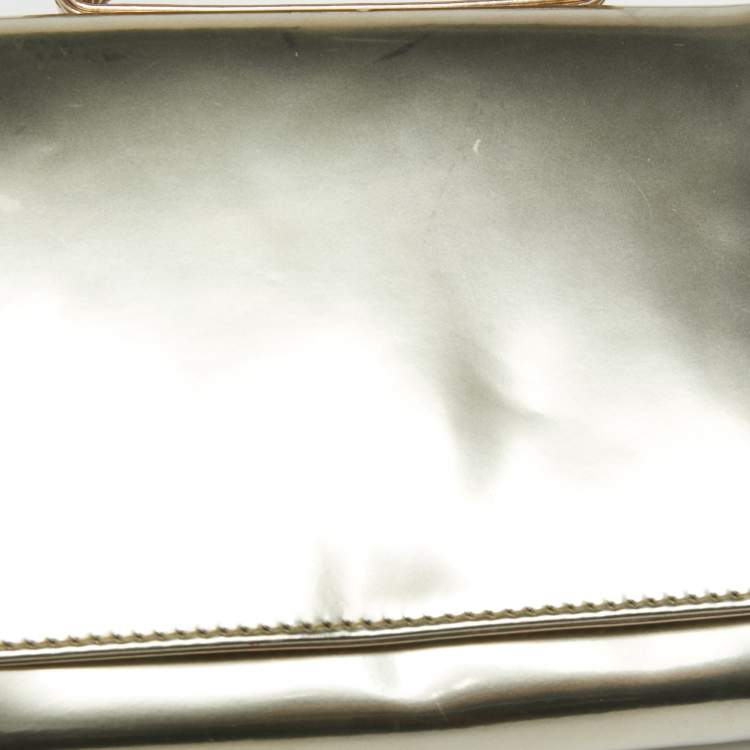 Pre Owned RED Valentino Light Gold Mirror Laminated Leather Flap Top Handle Bag
