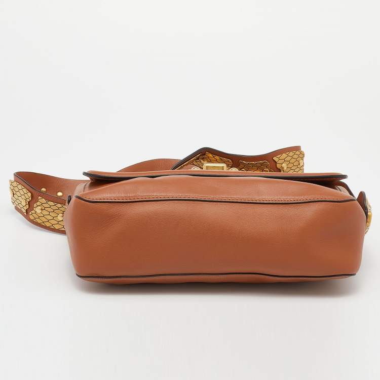 Pre Owned RED Valentino Brown Leather Sin Shoulder Bag