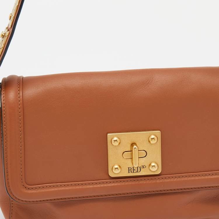 Pre Owned RED Valentino Brown Leather Sin Shoulder Bag