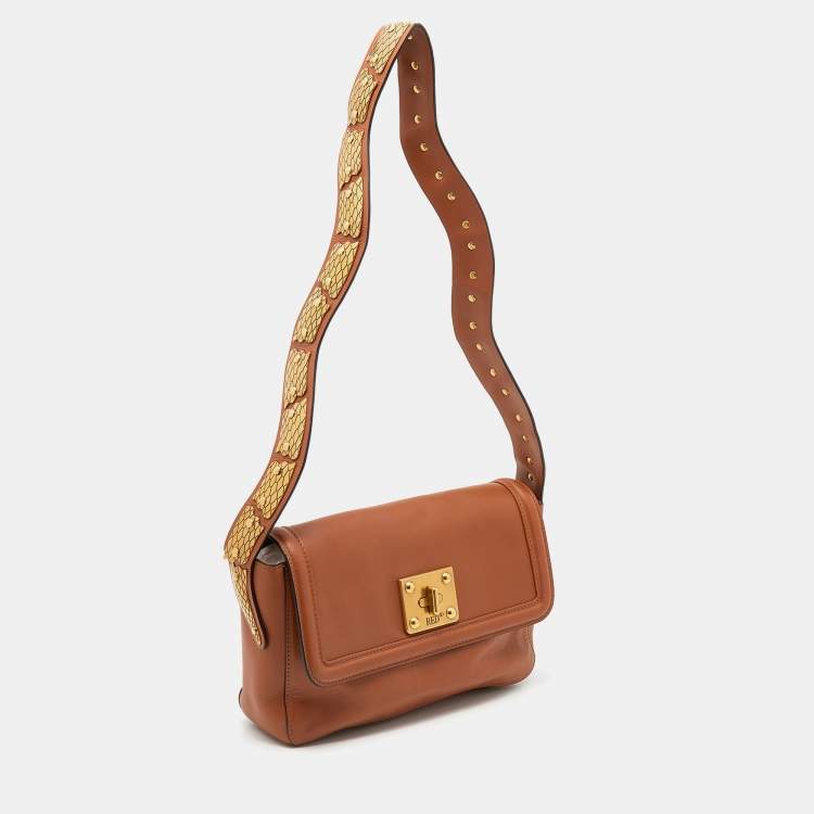 Pre Owned RED Valentino Brown Leather Sin Shoulder Bag