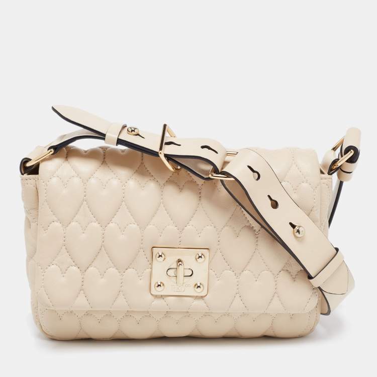 RED Valentino Light Beige Heart Quilted Leather Shoulder Bag RED Valentino