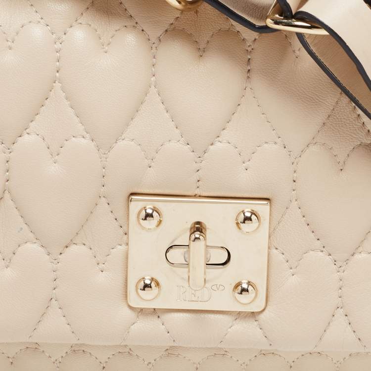 Pre Owned RED Valentino Light Beige Heart Quilted Leather Shoulder Bag