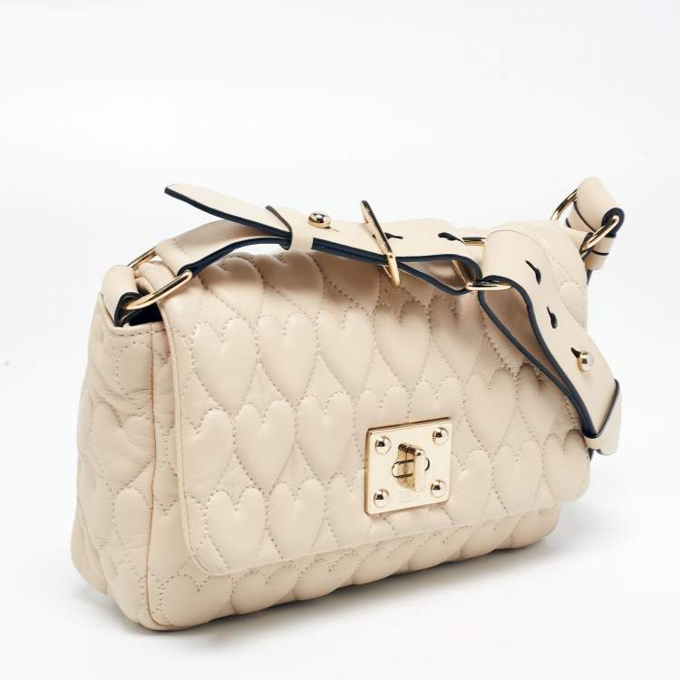 Pre Owned RED Valentino Light Beige Heart Quilted Leather Shoulder Bag