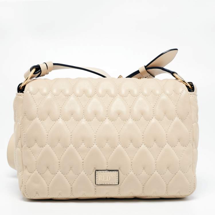 Pre Owned RED Valentino Light Beige Heart Quilted Leather Shoulder Bag