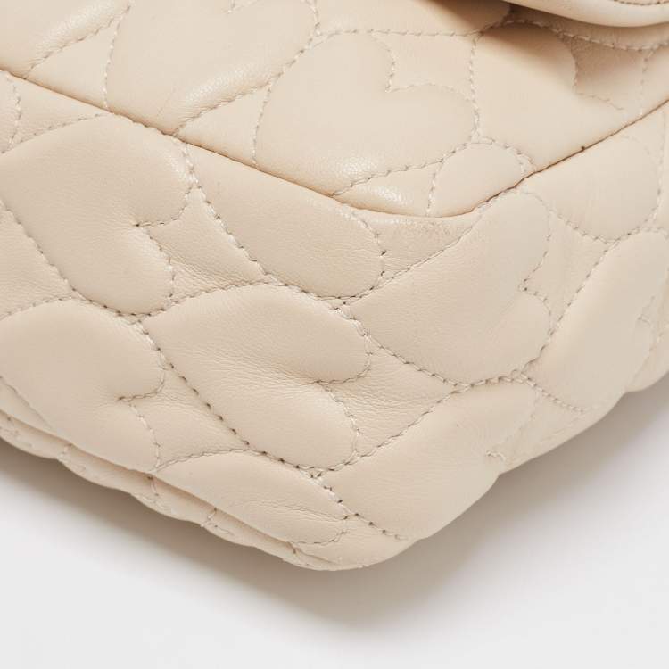 Pre Owned RED Valentino Light Beige Heart Quilted Leather Shoulder Bag