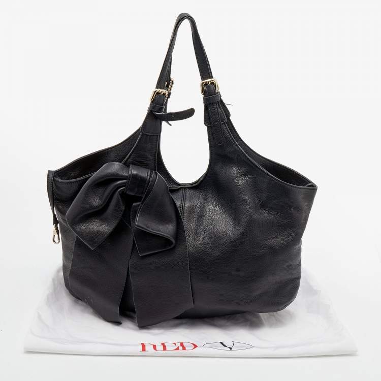 Pre Owned RED Valentino Black Leather Bow Tote 