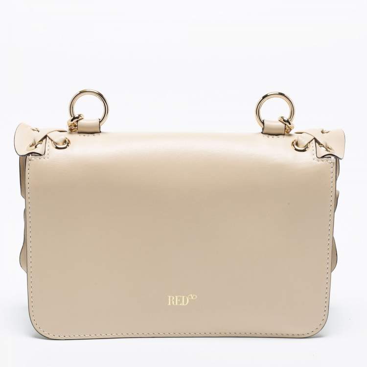 Pre Owned RED Valentino Beige Leather Ruffles Flap Shoulder Bag 