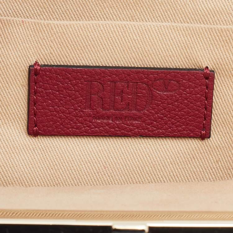 Pre Owned RED  Valentino Red Leather Frame Star Detail Chain Clutch