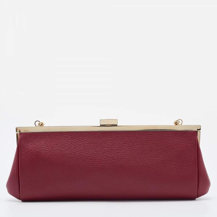 Pre Owned RED  Valentino Red Leather Frame Star Detail Chain Clutch