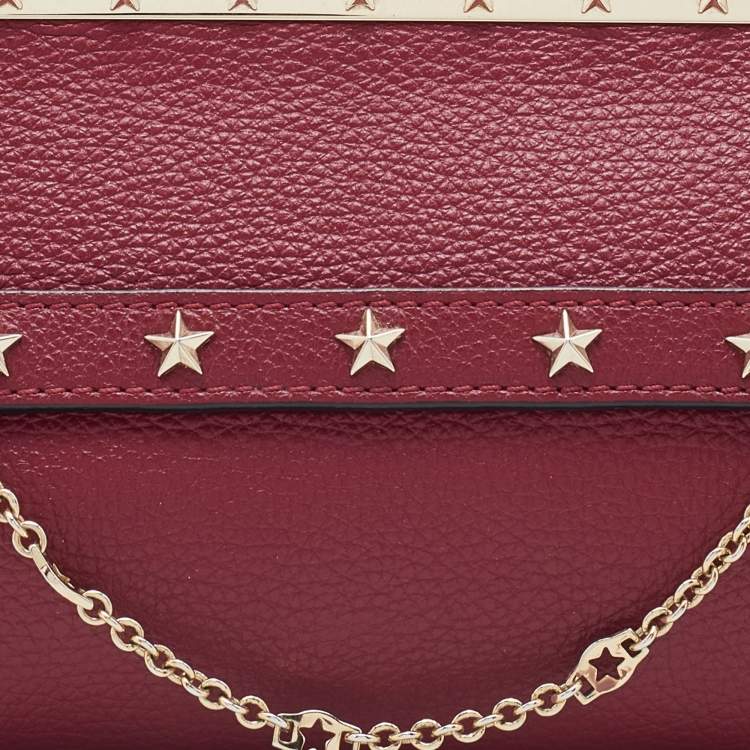 Pre Owned RED  Valentino Red Leather Frame Star Detail Chain Clutch