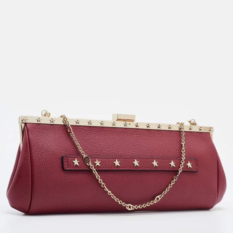Pre Owned RED  Valentino Red Leather Frame Star Detail Chain Clutch