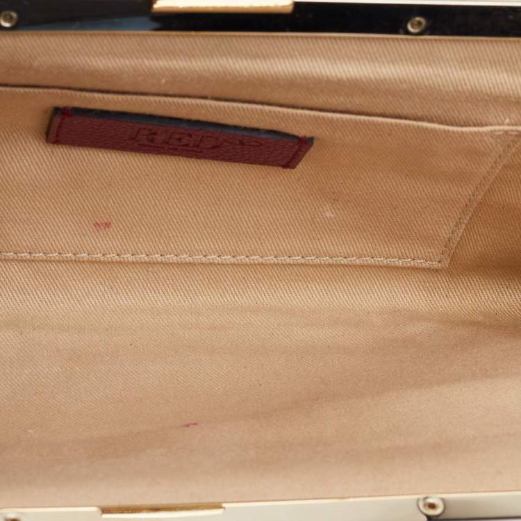 Pre Owned RED  Valentino Red Leather Frame Star Detail Chain Clutch