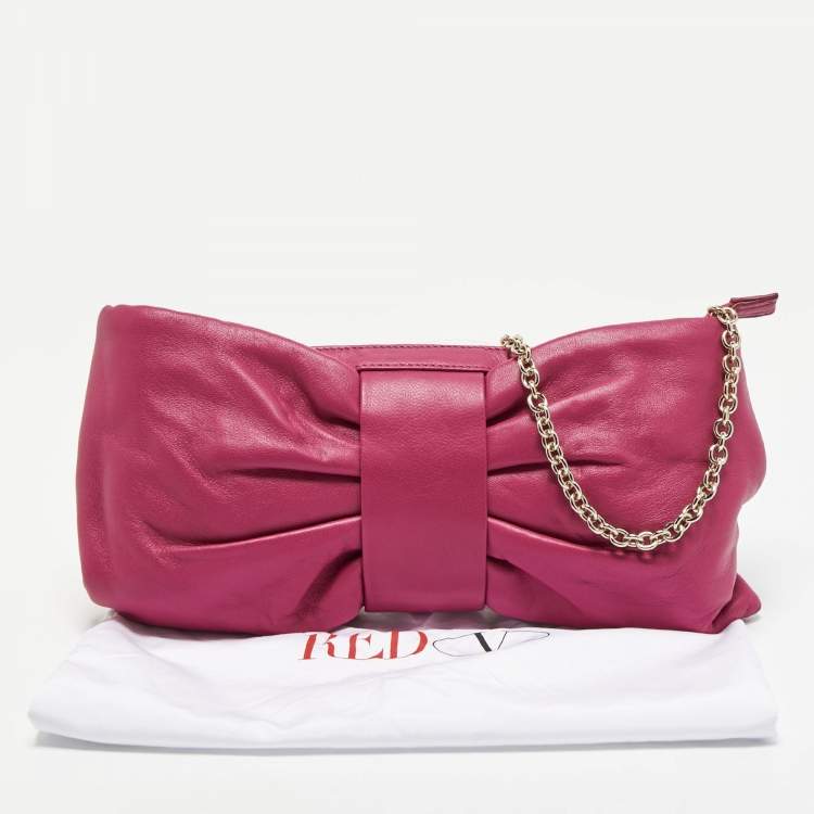 Pre Owned RED Valentino Pink Leather Bow Chain Clutch