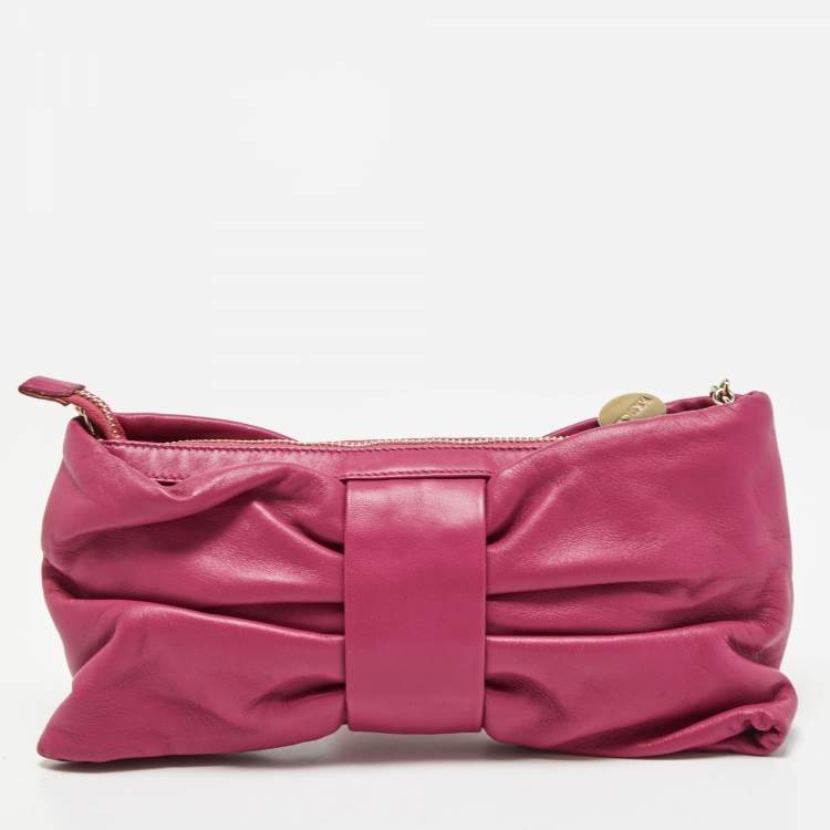 Pre Owned RED Valentino Pink Leather Bow Chain Clutch