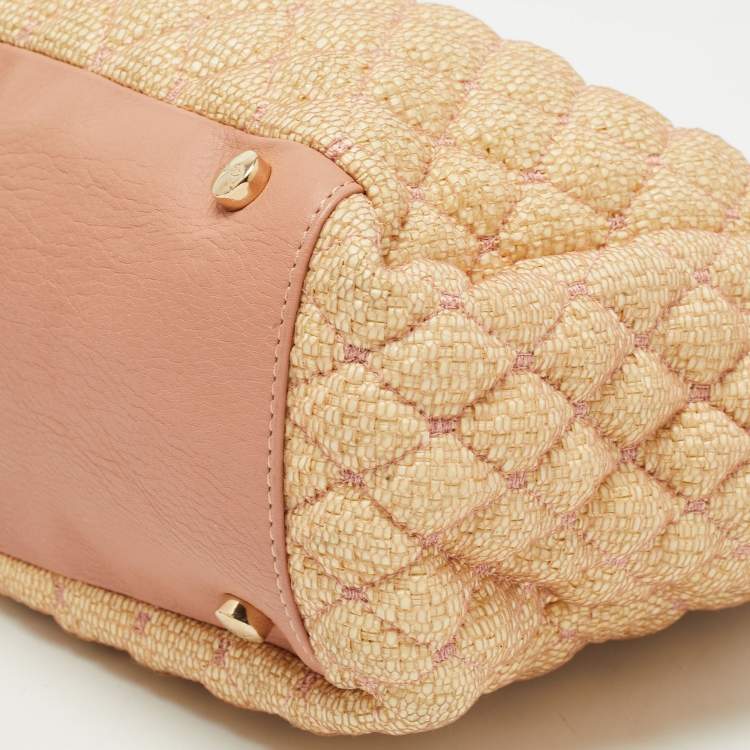 Pre Owned RED Valentino Old Rose/Beige Quilted Raffia and Leather Tote