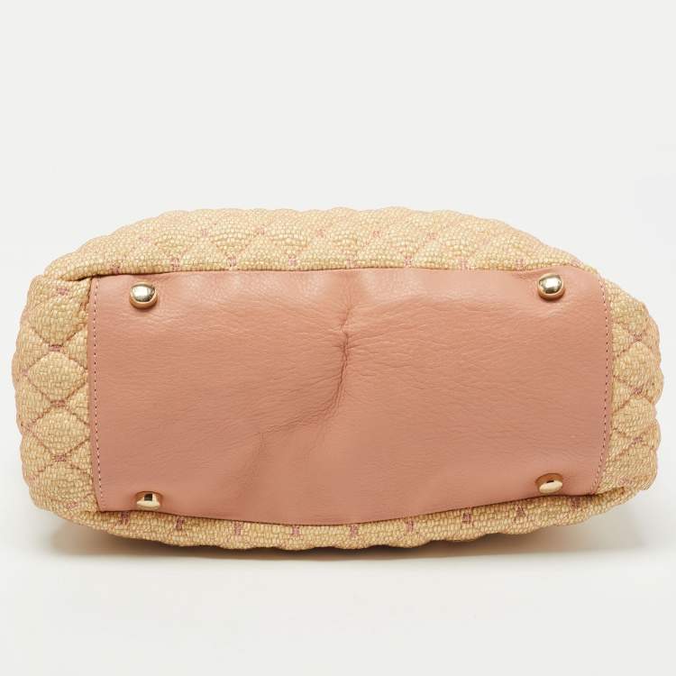 Pre Owned RED Valentino Old Rose/Beige Quilted Raffia and Leather Tote