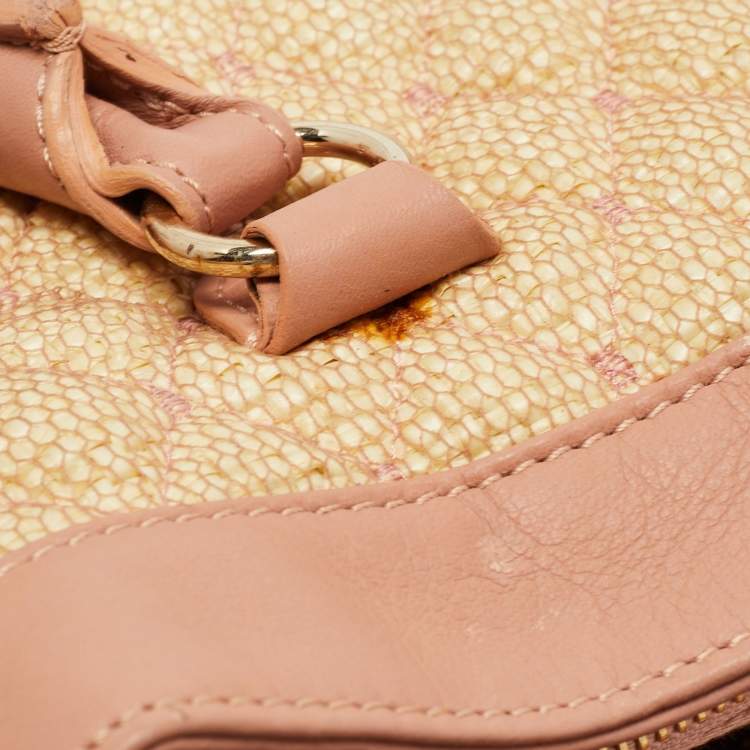 Pre Owned RED Valentino Old Rose/Beige Quilted Raffia and Leather Tote