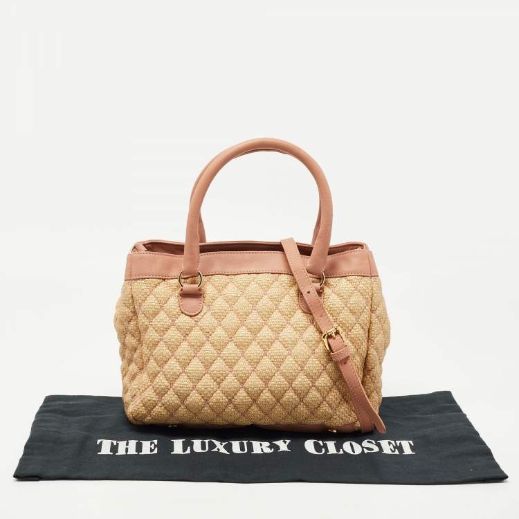 Pre Owned RED Valentino Old Rose/Beige Quilted Raffia and Leather Tote