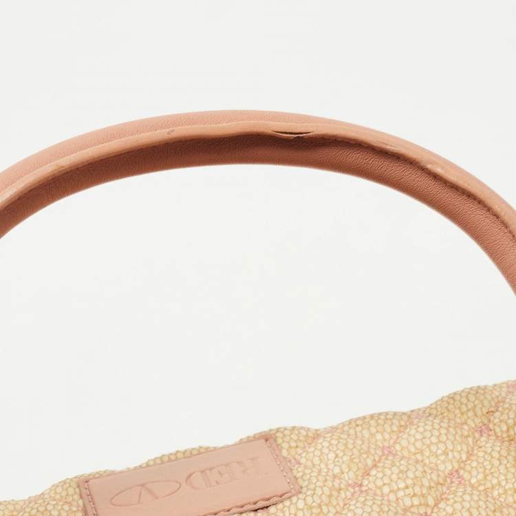 Pre Owned RED Valentino Old Rose/Beige Quilted Raffia and Leather Tote