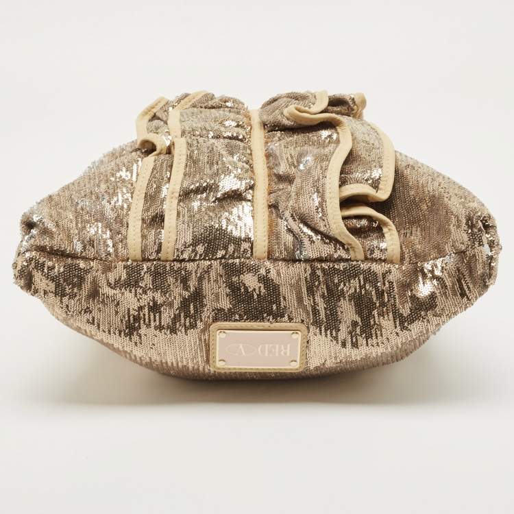 Pre Owned RED Valentino Gold Sequins and Leather Ruffled Tote