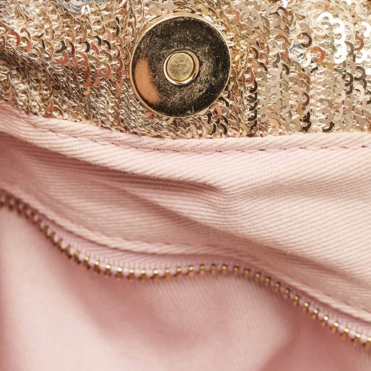 Pre Owned RED Valentino Gold Sequins and Leather Ruffled Tote