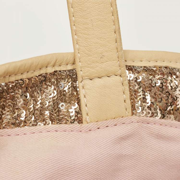 Pre Owned RED Valentino Gold Sequins and Leather Ruffled Tote