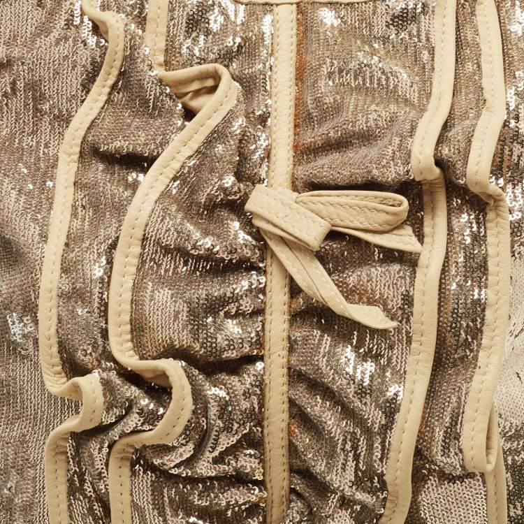 Pre Owned RED Valentino Gold Sequins and Leather Ruffled Tote