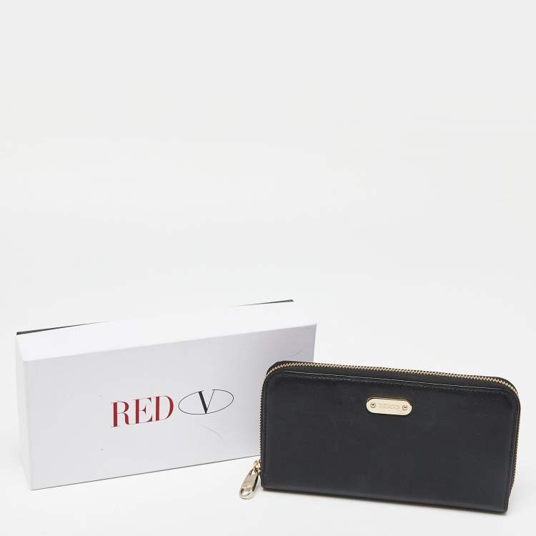 Pre Owned RED Valentino Black Leather Zip Around Wallet