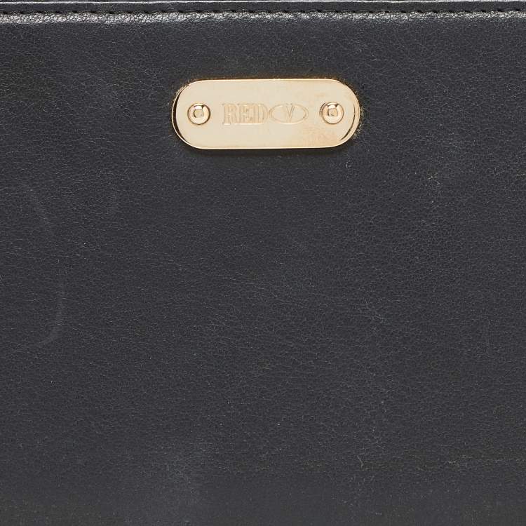 Pre Owned RED Valentino Black Leather Zip Around Wallet