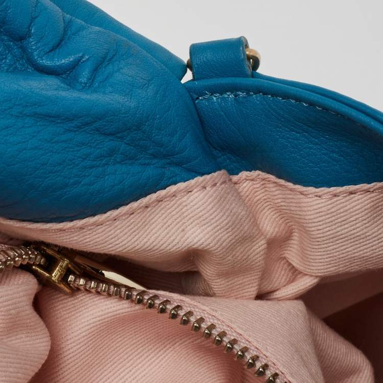 Pre Owned RED Valentino Blue Leather Bow Chain Clutch