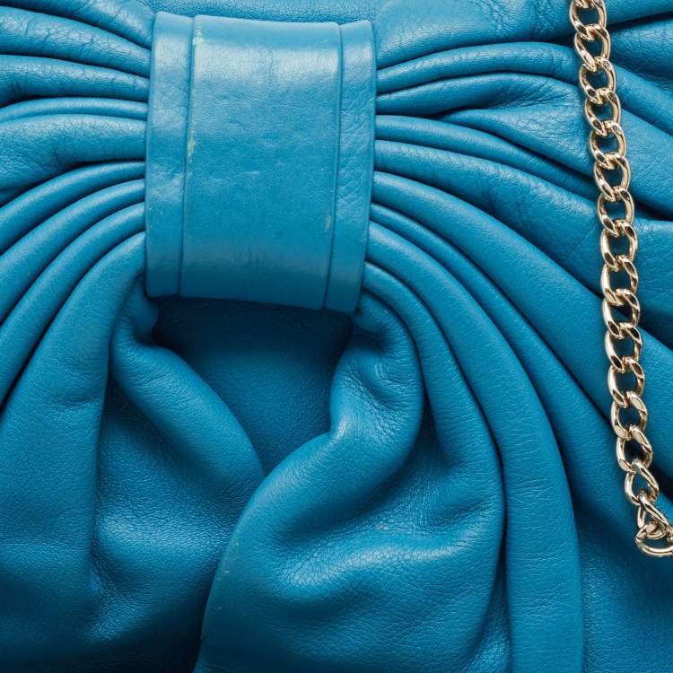 Pre Owned RED Valentino Blue Leather Bow Chain Clutch