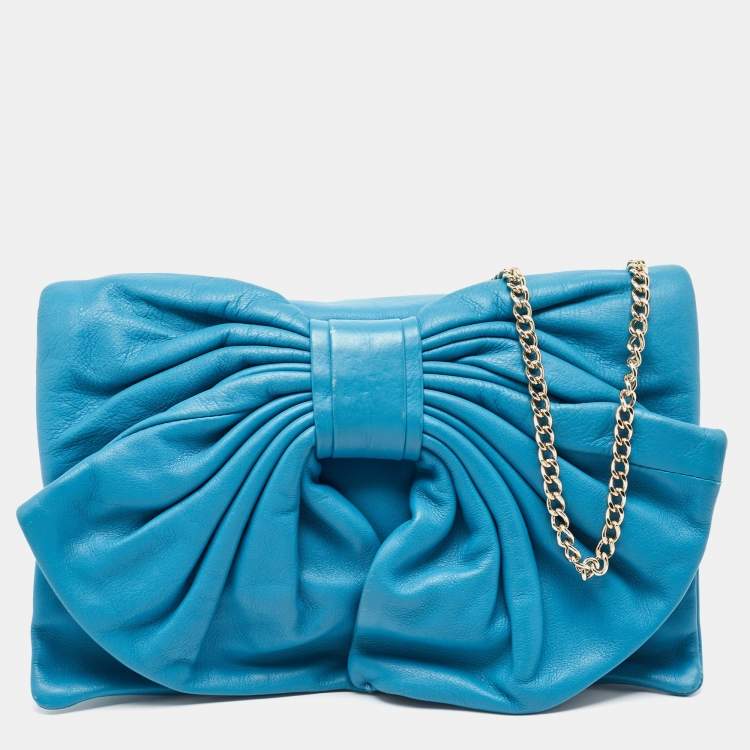 Pre Owned RED Valentino Blue Leather Bow Chain Clutch