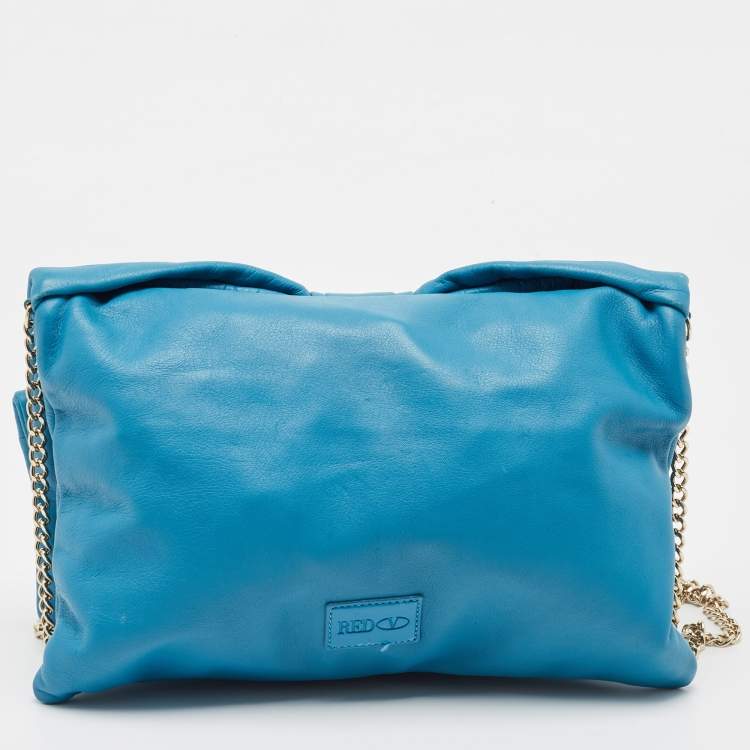 Pre Owned RED Valentino Blue Leather Bow Chain Clutch