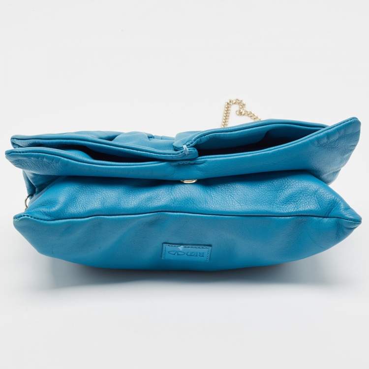 Pre Owned RED Valentino Blue Leather Bow Chain Clutch